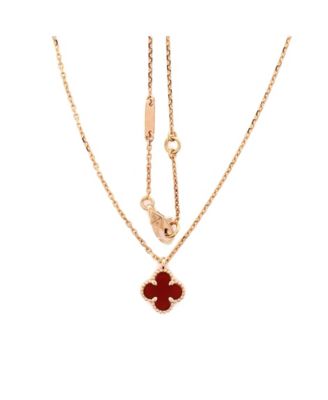  Sweet Alhambra Pendant Necklace 18K Rose Gold and Carnelian, 17.5"