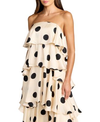  Strapless Polka Dot Charmeuse Ruffle Gown