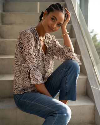 Long Sleeve Ruffle Front Woven Shirt