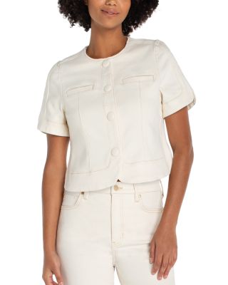 Collarless Short Sleeve Cropped Jacket