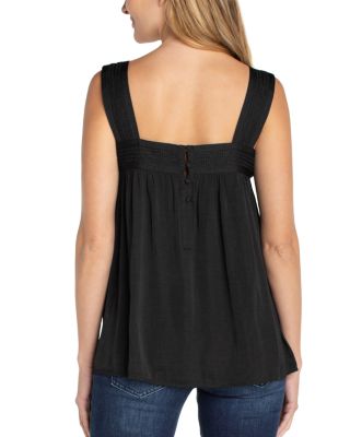 Sleeveless Woven Top with Pintuck Straps