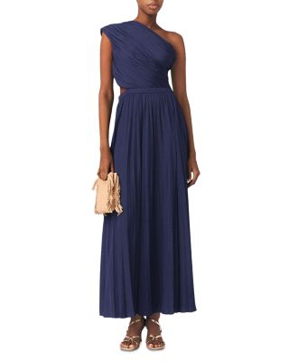 Revi Asymmetric Pleated Maxi Dress