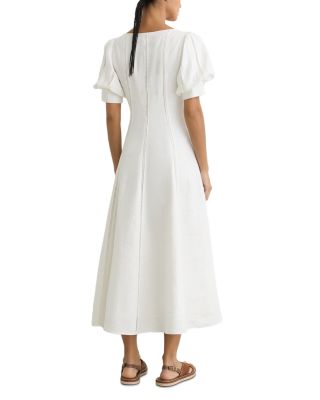 Linen Puff Sleeve Midi Dress