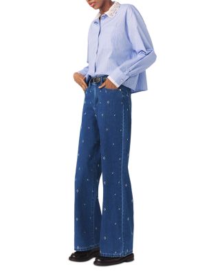 Pant In City Rhinestone Wide Jeans in Blue