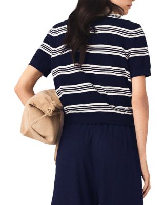 Striped Rhinestone Collar Polo