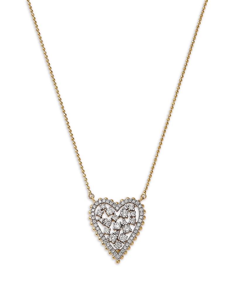 Bloomingdale's Fine Collection Diamond Scattered Cluster Heart Pendant Necklace in 14K Yellow Gold, 0.55 tcw