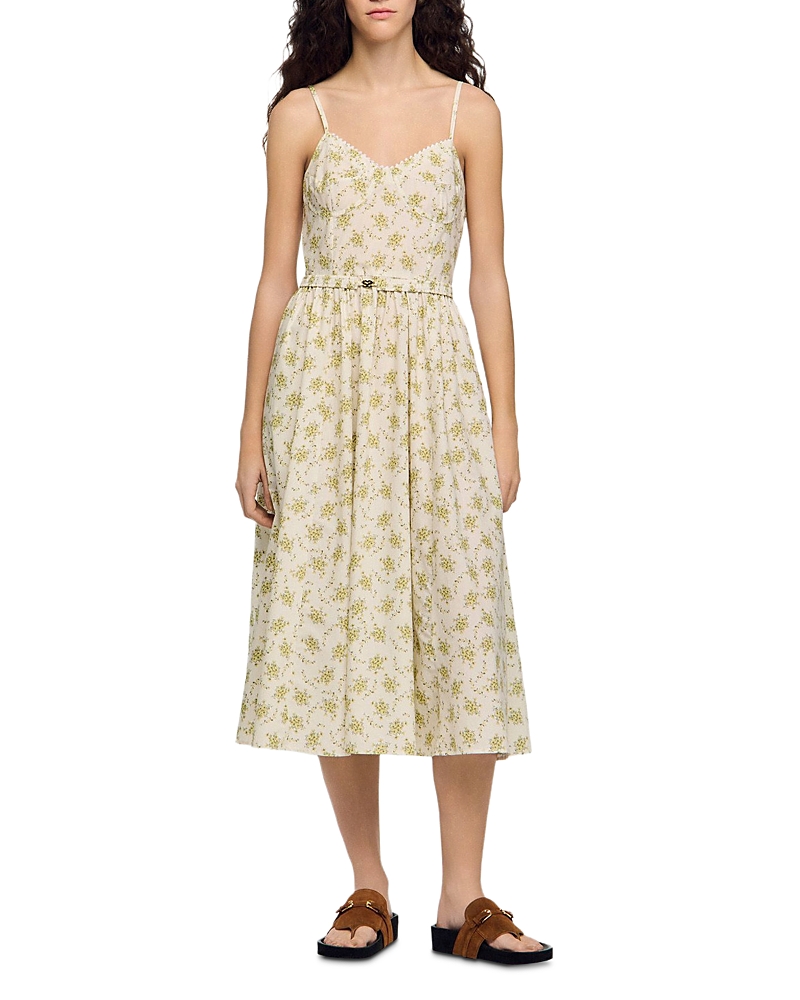 Sandro Lucette Floral Sweetheart Midi Dress