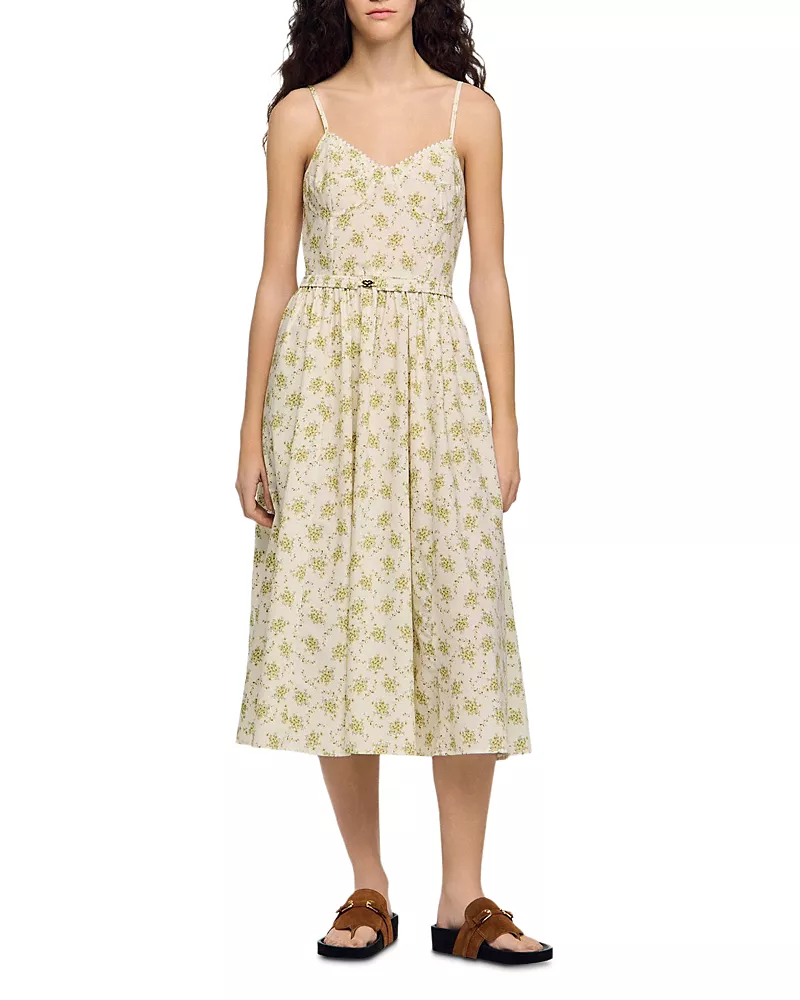Sandro Lucette Floral Sweetheart Midi Dress