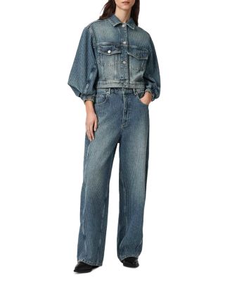 Carter High Rise Stripe Wide Leg Jeans in Titan Blue