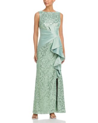 Eliza J Women's Sleeveless Gown with Ruffle Gathered Front - Green - Size 2