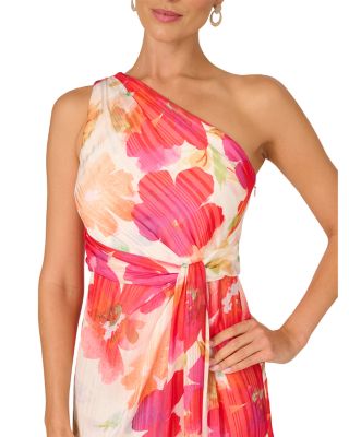 One Shoulder Floral Chiffon Gown