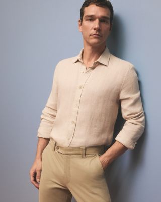 Yarn-Dyed Standard Fit Linen Shirt in Cobblestone - Exclusive