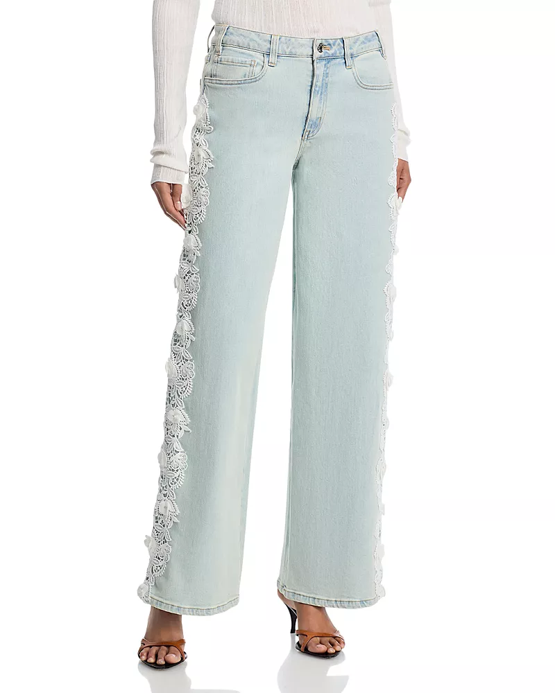 Generation Love Esme High Rise 3D Lace Combo Jeans in Ice Blue/White