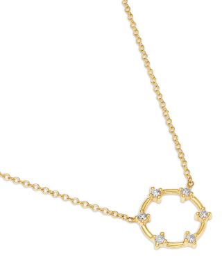 14K Yellow Gold Prong Diamonds Circle Pendant Necklace, 14-16"