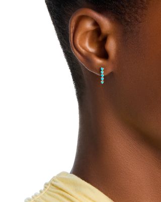 14K Yellow Gold Turquoise Gemstones Tennis Short Drop Earrings