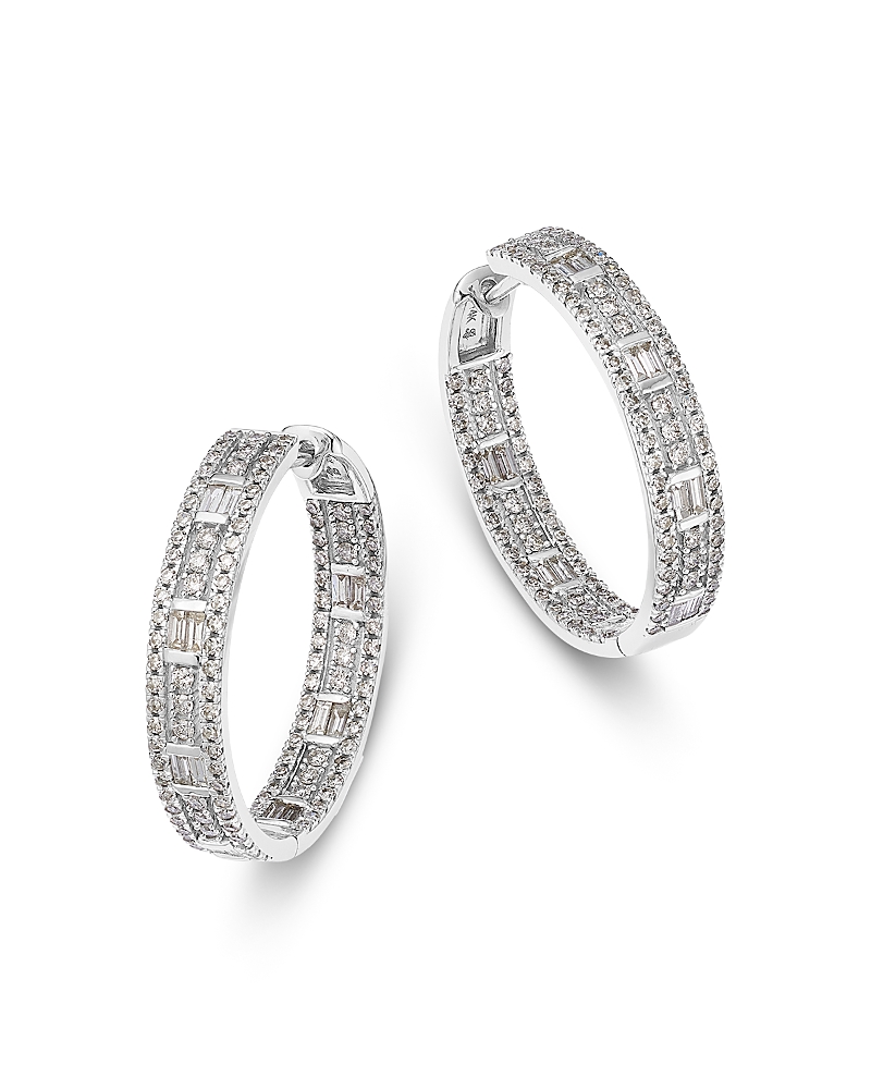 Bloomingdale's Fine Collection Diamond Baguette & Round Inside Out Hoop Earrings in 14K White Gold, 1.50 tcw