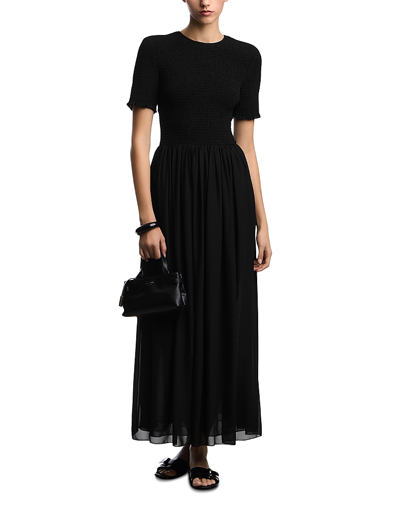 Emporio Armani Smocked Bodice Techno Georgette Midi Dress