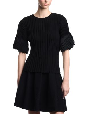 Rib Knit Ruffle Motif Top 