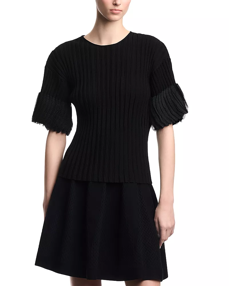 Emporio Armani Rib Knit Ruffle Motif Top