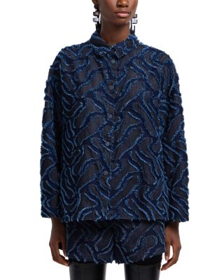 Fringe Embossed Blouson Denim Jacket