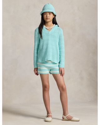 Girls' Crocheted Cotton Hooded Sweater - Little Kid, Big Kid