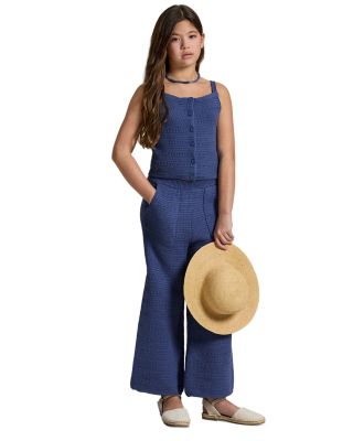 Girls' Crocheted Cotton Sweater Top & Pants Set - Big Kid