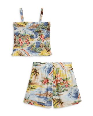 Girls' Tropical Print Smocked Boxy Top & Shorts Set - Little Kid