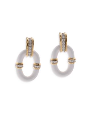 Platinum & 18K Yellow Gold Manhattan Minimalism Diamond & Enamel Oval Link Earrings