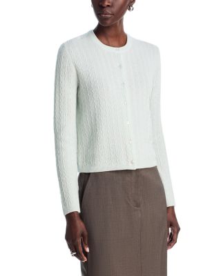 Ribbed Cable Knit Cashmere Cardigan Sweater