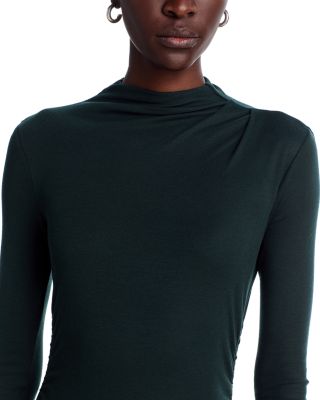 High Neck Gathered Long Sleeve Tee