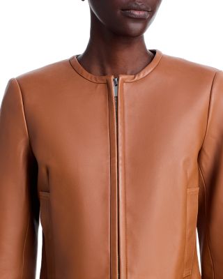 Collarless Crop Leather Jacket