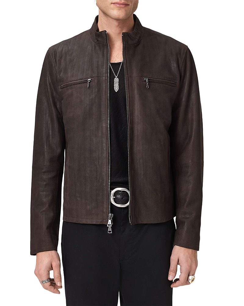 John Varvatos Damien Plated Leather Cafe Racer Jacket