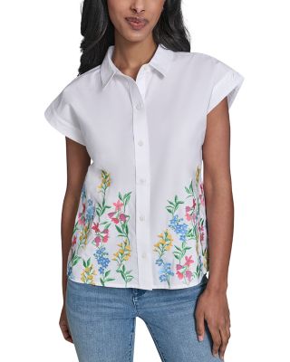Placed Floral Embroidery Button Down Shirt