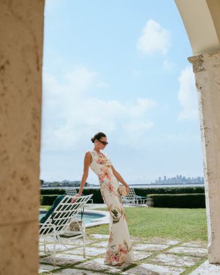 Sleeveless Drape Neck Gown