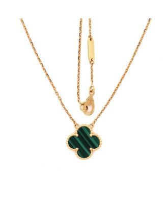  Vintage Alhambra Pendant Necklace 18K Gold and Malachite, 16.25"
