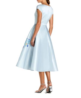 Satin Cap Sleeve Midi Dress With Floral Print