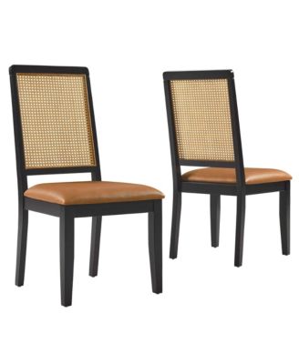 Arlo Faux Leather Upholstered Faux Rattan and Wood Dining Side Chairs, Set of 2