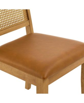 Arlo Faux Leather Upholstered Faux Rattan and Wood Dining Side Chairs, Set of 2