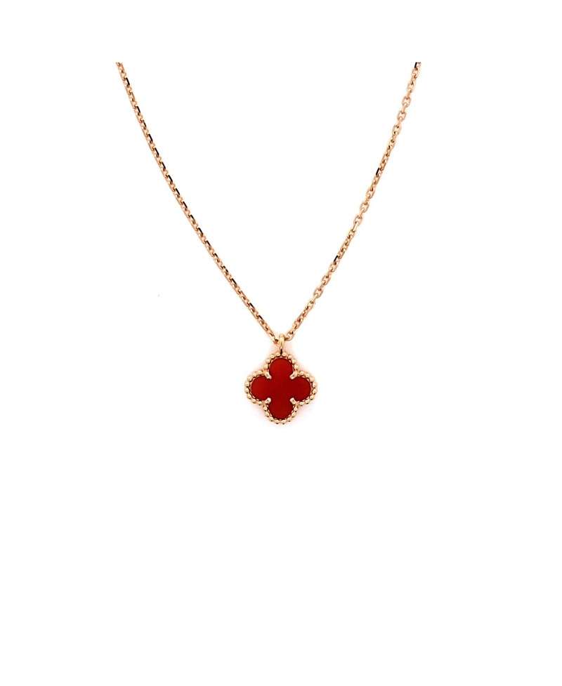 Pre-Owned Van Cleef & Arpels Sweet Alhambra Pendant Necklace 18K Rose Gold and Carnelian, 15.75"