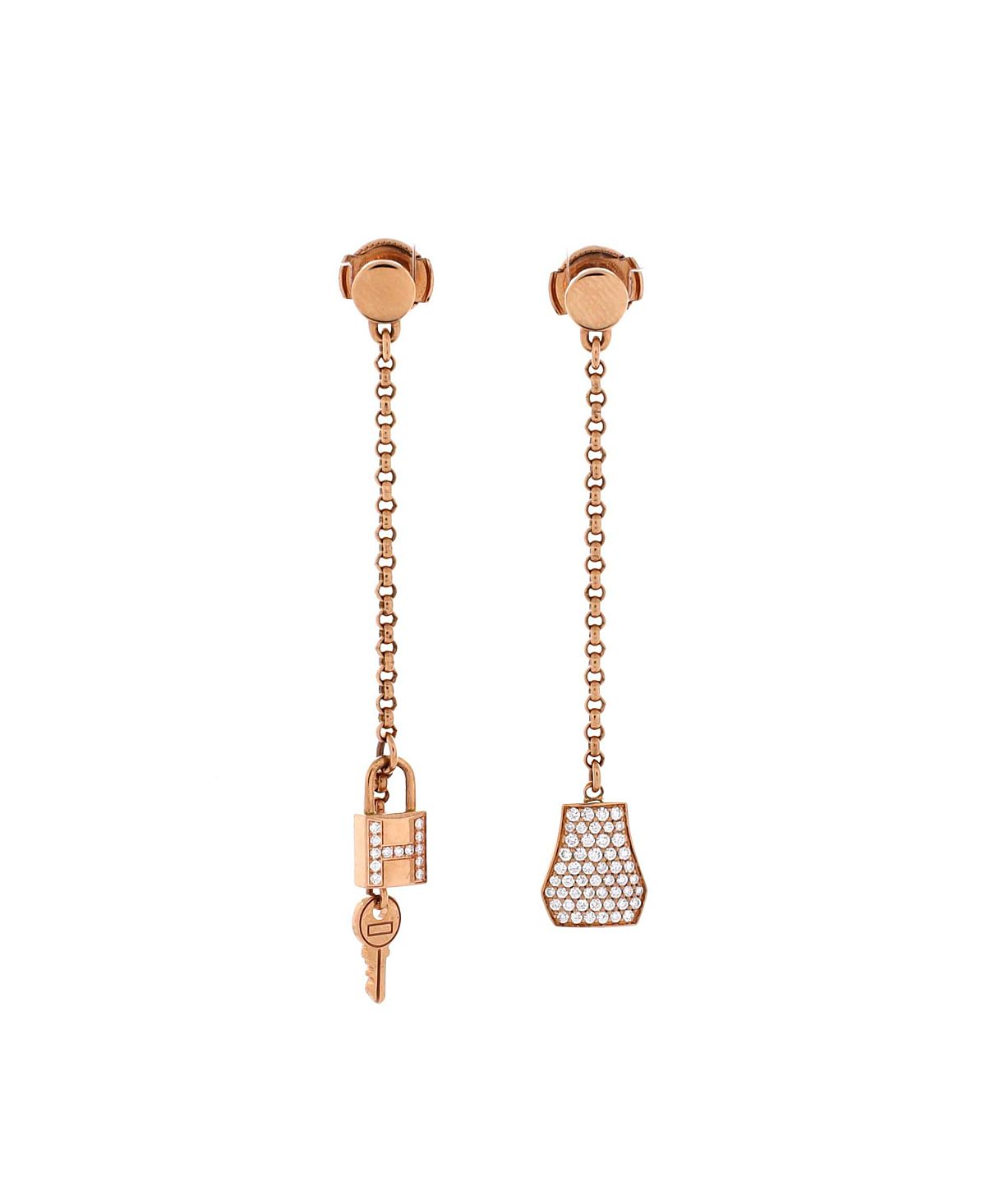 Pre-Owned HERMES Kelly Clochette Drop Earrings 18K Rose Gold and Diamonds