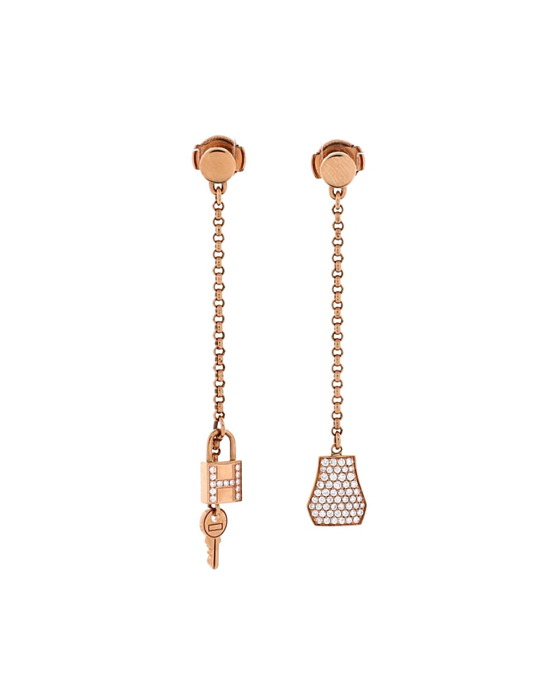 Pre-Owned HERMES Kelly Clochette Drop Earrings 18K Rose Gold and Diamonds