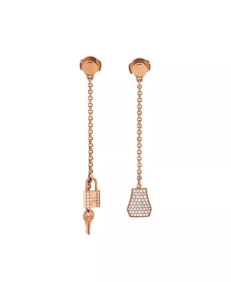 Pre-Owned HERMES Kelly Clochette Drop Earrings 18K Rose Gold and Diamonds