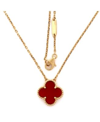  Vintage Alhambra Pendant Necklace 18K Gold and Carnelian, 16.25"