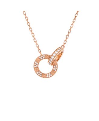  Love Interlocking Pave Necklace 18K Rose Gold and Diamonds, 16"