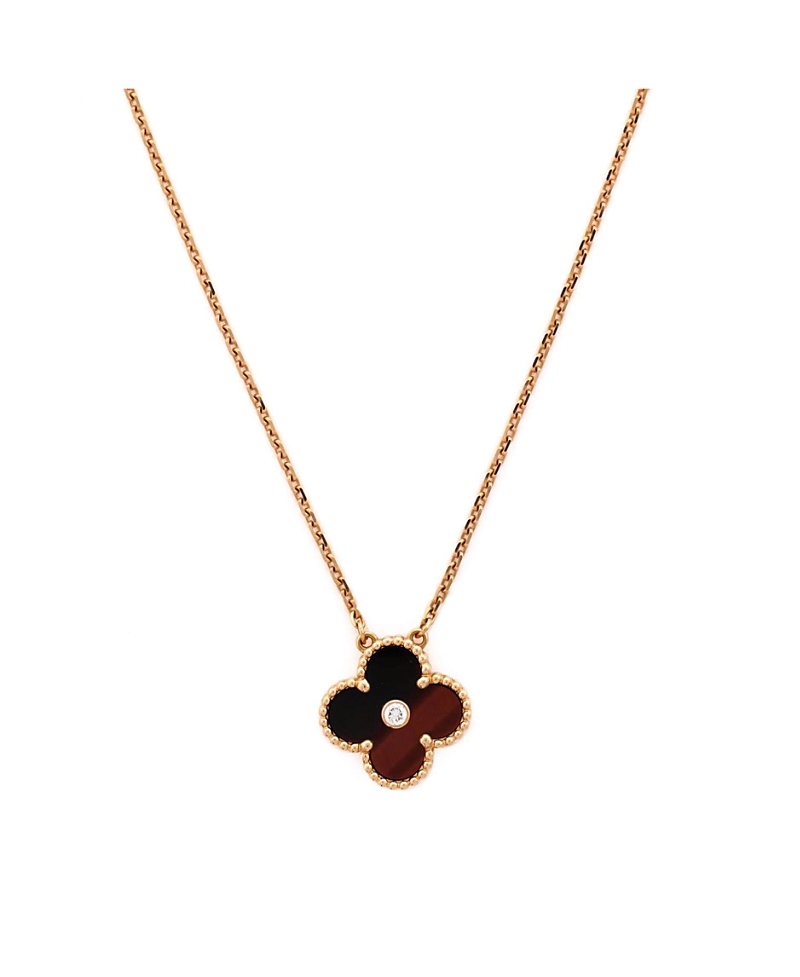 Pre-Owned Van Cleef & Arpels Vintage Alhambra Pendant Necklace Limited Edition 18K Rose Gold and Bull's Eye with Diamond, 16.25"