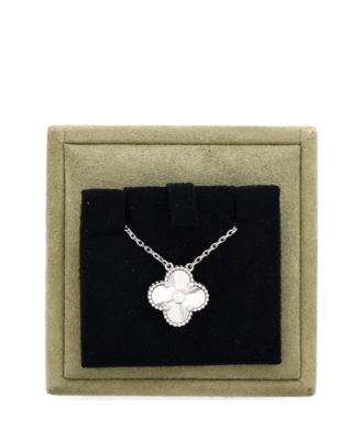  Vintage Alhambra Pendant Necklace Guilloche 18K White Gold with Diamond, 16.5"