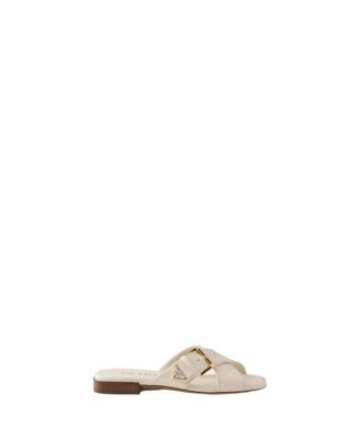  Women's Leather Crisscross Slides With Buckle