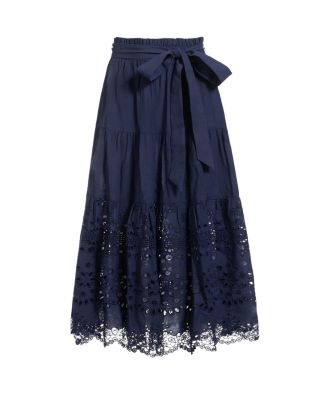  Jenni Tiered Belted Eyelet Smock Waist Skirt