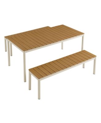 Finn Outdoor Patio Aluminum Faux Wood Dining with Benches, Set of 3