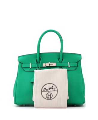 Birkin 30 Handbag Green Clemence with Palladium Hardware